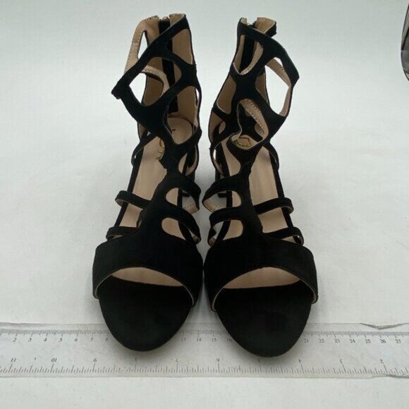 YDN Black Peep Toe Strappy Cutout Sandals Ankle High Block Low Heel Dress Shoes - Picture 3 of 8